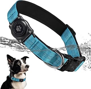 2026 AirTag Dog Collar, IP68 Waterproof Air Tag Dog Collar Holder, Reflective, Ultra-Durable, Comfortable Padded, Heavy Duty Dog Collars for Small Medium Large Dogs (L (14.8"-20.3"), Blue)