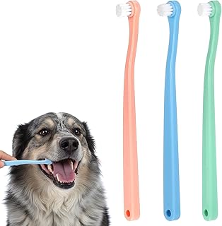 3 Pcs Small Dog Toothbrush, Mini Head Ultra Soft Dog Tooth Brush Pet Toothbrush for Dogs Small Breeds Puppy Kitten Tooth Brushing Kit, Easy Teeth Cleaning & Dental Care (Blue, Pink, Green)