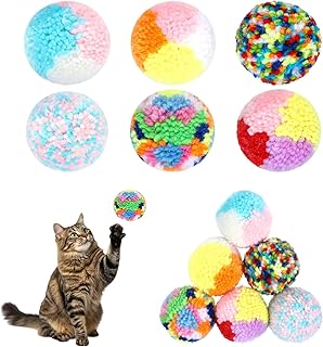 6 Pcs Cat Pom Pom Balls, 1.6 Inch Rainbow Fuzzy Cat Toys Balls for Pet Training, Interactive Cats Ball Toy for Indoor Cats Kitten Exercising Playing Entertainment