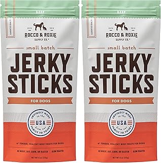 Rocco & Roxie Jerky Dog Treats - Slow Roasted Beef Sticks for All Breed Sizes - 170g Bag (Pack of 2)