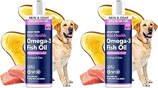 Honest Paws Salmon Oil for Dogs & Cats – Omega 3 Fish Oil Supplement for Skin, Coat, Joint & Heart Health – Natural, Sustainably Sourced Wild Alaskan Salmon, 16 oz (Pack of 2)