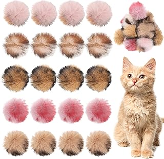 20 Pcs Cat Pom Pom Balls, 1.2 Inch Fuzzy Balls for Cats, Soft Puff Ball Toys, Artificial Small Plush Ball Kitten Interactive Playing Chasing Indoor