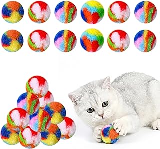 20 PCS Cat Balls, 1.6 Inch Large Pom Pom Balls, Assorted Color Soft Plush Fuzzy Kitty Toy Ball Interactive Training Ball for Cats Kitten Playing Exercising Indoor