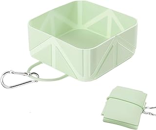 Collapsible Silicone Dog Bowl with Carabiner-Portable Travel Pet Food & Water Dish for Walking,Camping-Folds to Key Size(Green)
