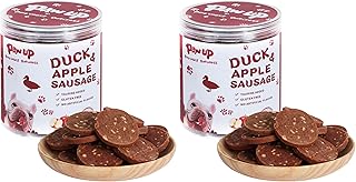 PAWUP Duck Jerky Dog Treats – Duck & Apple Sausage Slices, Training Treats with Taurine for Small, Medium & Large Dogs, 12.5 oz (Pack of 2)
