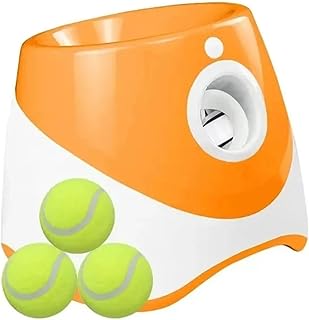 Dog Ball Thrower Launcher with 3 Tennis Balls, Adjustable Distance Interactive Toy for Indoor Outdoor Play(Orange)