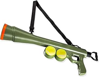 Dog Ball Launcher with 2 Tennis Balls and Shoulder Strap, Launch and Fetch Thrower Toy for Pets(Green with 2 Balls)
