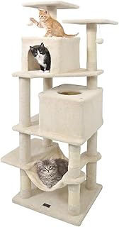 DORTALA 57" Tall Cat Tree, Multi-Level Cat Tower with 2 Large Condos, Sisal Scratching Posts, Top Perch, Hammock, Pet Play House Climbing Furniture for Indoor Adult Cats & Kittens (Beige)