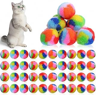 40 Pcs Soft Plush Cat Ball Rainbow Pom Pom Cat Toy Balls Fuzzy Puff Kitty Colorful Balls for Indoor Cats Kitten Pet Interactive Playing Exercising Training Favorite Toy Lightweight