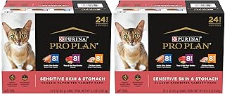 Purina Pro Plan Sensitive Skin and Stomach Wet Cat Food Variety Pack,Sensitive Skin and Stomach Entrees - 3 oz. Cans,(Pack of 48)