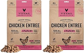 Vital Essentials Freeze Dried Cat Food, Raw Chicken Crunchy Nibs Complete Meal or Mixer High Protein, Low Carb, Grain Free, Dry Cat Food 12 oz, (Pack of 2)