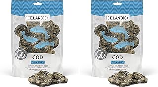 Icelandic+ Skin Rolls: Cod - 3oz Bag,Dog Treats,Pure Wild-Caught Air-Dried Fish,Ingredient Snacks,Pe Chews,Just The Fish Nothing Else,(Pack of 2)