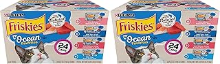 Friskies Purina Ocean Favorites Wet Cat Food Pate and Meaty Bits Variety Pack with Salmon and Tuna - 5.5 oz. Cans,(Pack of 48)