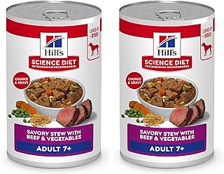 Hill's Science Diet Adult 7+,Senior Adult 7+ Premium Nutrition,Wet Dog Food,Beef & Vegetables Stew,12.8 oz Can,(Pack of 24)