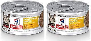 Hill's Science Diet Urinary Hairball Control,Adult 1-6,Urinary Track Health & Hairball Control Support,Wet Cat Food,Chicken Minced,2.9 oz Can,(Pack of 48)