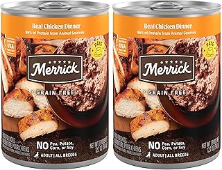 Merrick Grain Free Premium and Natural Canned Dog Food,Soft and Healthy Wet Recipe,Real Chicken Dinner - 12.7 oz. Cans,(Pack of 24)