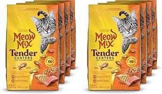 Meow Mix Tender Centers Salmon & White Meat Chicken Flavors Cat Food,3 Pound,Crunchy Outside Meaty Inside,(Pack of 8)