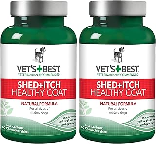 Vet's Best Healthy Coat Shed & Itch Relief Dog Supplements | Relieve Dogs Skin Irritation and Shedding Due to Seasonal Allergies or Dermatitis | 50 Chewable Tablets,(Pack of 2)