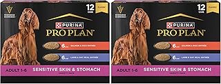 Purina Pro Plan Sensitive Skin and Stomach Wet Dog Food,Salmon and Rice-and Lamb-and Oat Meal Variety Pack - 13 oz. Cans,(Pack of 24)