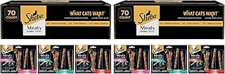 Sheba Meaty Tender Sticks Cat Treats Chicken,Tuna Flavor,or Salmon Flavor,0.14 oz.,70 Count (Pack of 2)