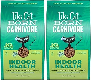Tiki Cat Born Carnivore Indoor Health,Trout & Menhaden Fish Meal,Grain-Free Baked Kibble to Maximize Nutrients,Dry Cat Food,6 Lbs. Bag,(Pack of 2)