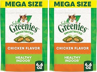 Greenies Feline Smartbites,Cat Treats Healthy Recipe,Indoor Cat Treats,Chicken Flavor,4.6 oz,(Pack of 2)