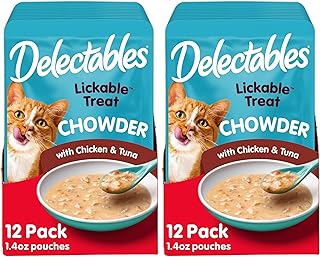 Hartz Delectables Chowder Lickable Wet Cat Treats for Kitten,Adult & Senior Cats,Chicken & Tuna,1.4 Ounce,(Pack of 24)