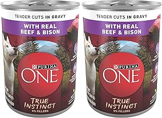 Purina ONE High Protein Wet Dog Food True Instinct Tender Cuts in Dog Food Gravy with Real Beef and Bison - 13 oz. Cans,(Pack of 24)