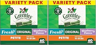 Greenies Veterinarian-Recommended Adult Natural Dental Dog Treats Petite Size,Variety Pack Flavor,(3) 12 oz. Packs,60 Count (Pack of 2)