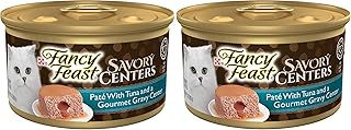 Fancy Feast Purina Savory Centers with Tuna Wet Cat Food Pate with Gourmet Gravy Center - 3 oz. Cans,(Pack of 48)