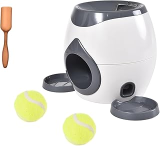 Interactive Dog Fetch Toy with Tennis Ball Launcher, Automatic Treat Dispenser, Green and White (Light Gray)