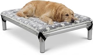 Outdoor Dog Cot Pad Large Self Warming Dog Bed Cover for Elevated Extra Warm Thermal Pet Pad Mat with Corner Straps Reversible Fleece Puppy Crate Kennel Mat Cozy Star Pattern 42 x 30in