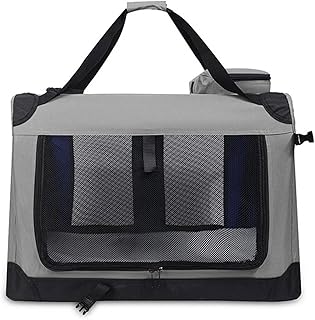 Soft-Sided Travel Pet Crate with 3 Doors, Folding Kennel Carrier Includes Mat & Straps for Dogs Cats(Small,L 72X52X52CM)