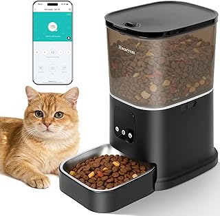 Automatic Cat Feeder, WiFi Cat Feeder Automatic with App Control for Remote Feeding, 5L Anti-Jamming Automatic Feeder Cat Dry Food, Dual Power Supply with Desiccant Bag Indoor