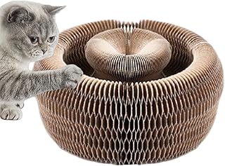 Cardboard Cat Scratcher - Foldable Enrichment Toy, Interactive Scratch Pad with Ball and Track, Perfect for Dorms, Apartments, Playrooms, and Indoor Home Kitty Entertainment