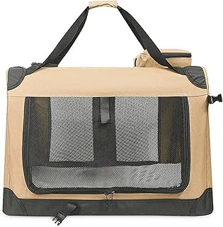 3-Door Soft-Sided Pet Crate, Folding Travel Kennel with Straps and Mat for Dogs, Cats and Rabbits(Dark Khaki,S 50X35X35CM)