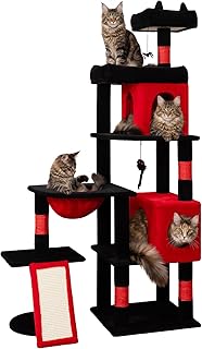 68 Inches Heavy Duty Cat Tree for Indoor Cat, Big Cat Tower with Sisal Scratching Posts and Top Perch, Large Platform for Adult Cats, PMT02RD, Black Red