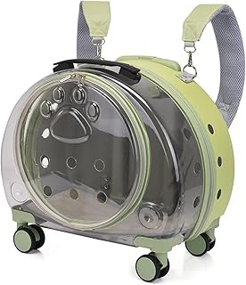 Transparent Pet Backpack Carrier with Wheels, Portable Trolley Travel Bag for Dogs and Cats