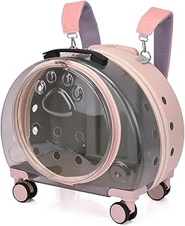 Transparent Pet Backpack Carrier with Wheels, Portable Trolley Travel Bag for Dogs and Cats