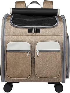 2-in-1 Large Pet Backpack & Stroller with Wheels, Portable Foldable Travel Carrier Bag for Cats and Dogs