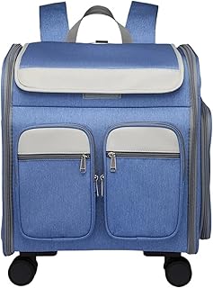 Compatible for 2-in-1 Large Pet Backpack Carrier with Wheels, Portable Foldable Dog Cat Travel Stroller Bag(Blue)