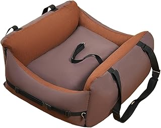 2025 New Dog Car Seat Bed, Pet Booster Travel Carrier Seat with Clip-on Safety Belt Waterproof Basket Protector Cushion(Coffee)