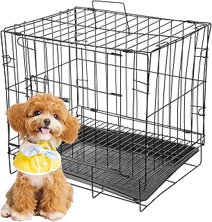 BESPORTBLE Iron Wire Dog Crate Folding Pet Kennel Metal Cage for Small to Medium Dogs Indoor Outdoor Use Black