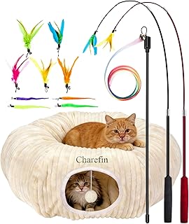 Cat Tunnel Bed for Indoor Cats, Plush Cat Tube & Play Tunnel Toys for Small Large Cats, Multi-Shape Cat Tunnels with Removable Cushion, Peekaboo Pet Cave for Kitten, cat Toys Tunnel, Beige