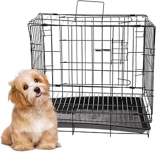 Dog Metal Kennel Foldable Iron Wire Pet Cage Black Medium Small Size Training Crate for Indoor Outdoor Use