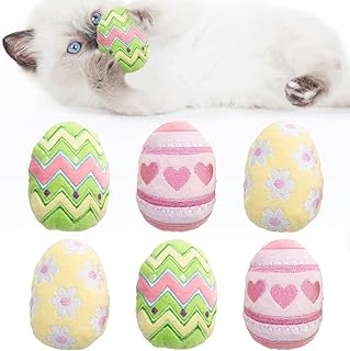 6pcs Easter Catnip Toy，Indoor Easter Egg Shaped Cat Toy Plush Interactive Chew Bite Toys for Cat Kitten Indoor Festive Holiday Cat Lover Gift