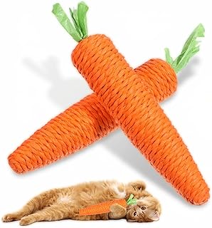 2 Pcs Carrot Cat Toy, Kitten Teething Toys for Indoor Cats Natural Sisal Cat Dental Chew Toy Orange Carrot Interactive Cats Kicker Toys Biting Chewing Keeping Teeth Clean