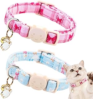 Lionheart glory Cat Collar - 2 Pack Breakaway with Bell & Pendant Pink Bow & Blue Duck Print Kitten Collar Soft Adjustable Safety Cat Collars for Girl Boy Cats