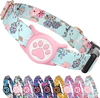 WhoseID Airtag Dog Collar,with Waterproof airtag Holder，Original Stylish Cute Pattern Design.QR Code ID Buckle，Comfortable Soft Cotton for Small Medium Large Dogs