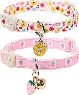 Cat Collar, 2Pack Flower Cats Collars-Cute Summer Breakaway Cat Collar with Bell & Pendant, Pretty Flower Kitten Collars with Safety Buckle for Girl & Boy Cats, 7-12Inch